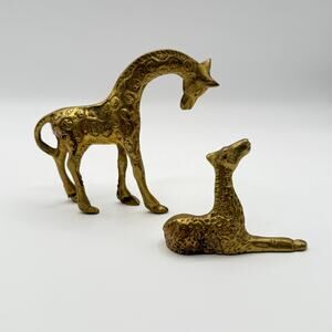 Brass Giraffe Mother and Baby Figurine, India, Safari, Africa, Nursery